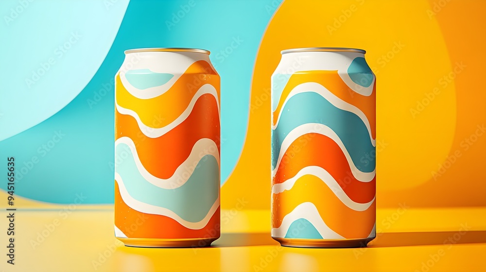 Fototapeta premium Product Packaging Soda Cans Mockup with Vibrant Background.