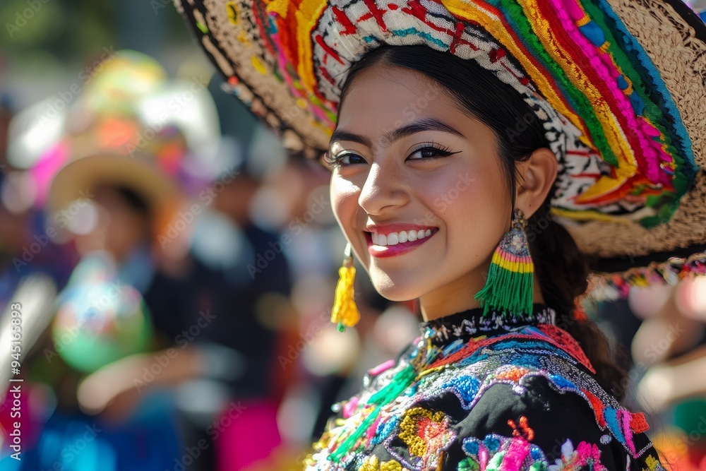 Fototapeta premium Woman wearing traditional hat during a cultural parade