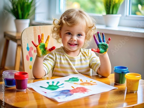 Children's hand print art toddler learning activity photo