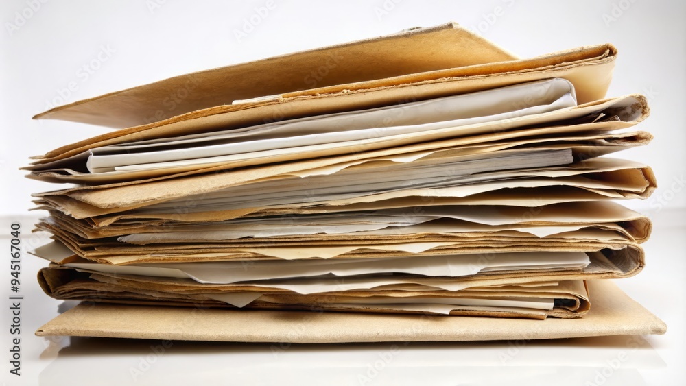 photo image of a worn, creased paper folder opened to reveal a stack of notes and documents with edges slightly bent photo image of a worn, creased paper folder opened to reveal a stack of notes and documents with edges slightly bent