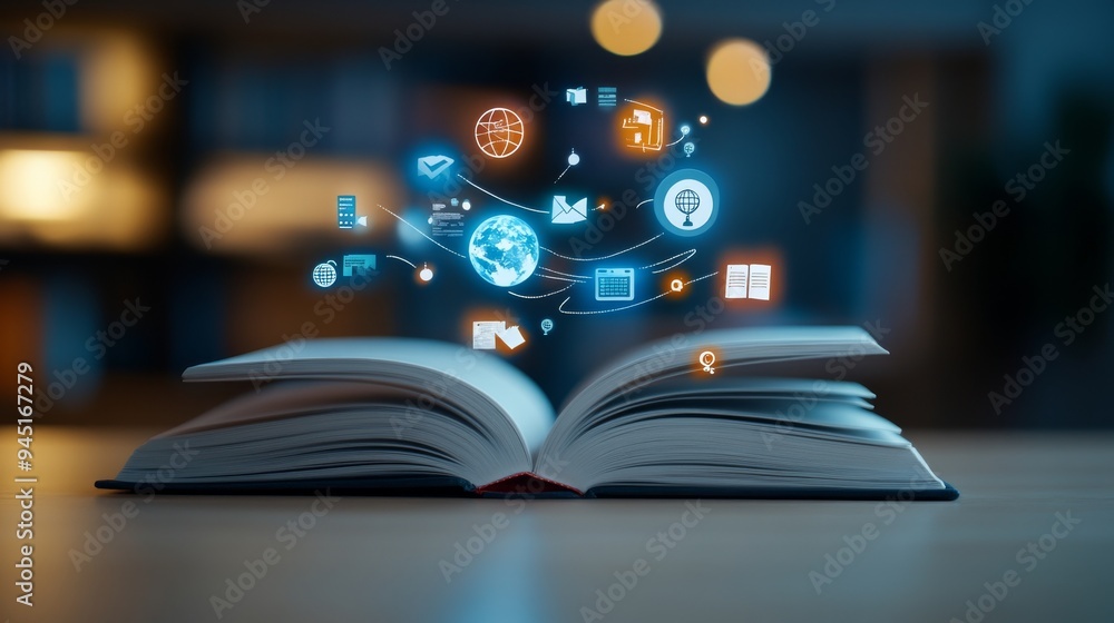Fototapeta premium A large open book with its pages transforming into a flow of colorful