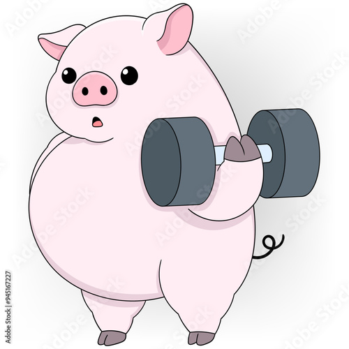 Fat pig with innocent face lifting barbell without effort