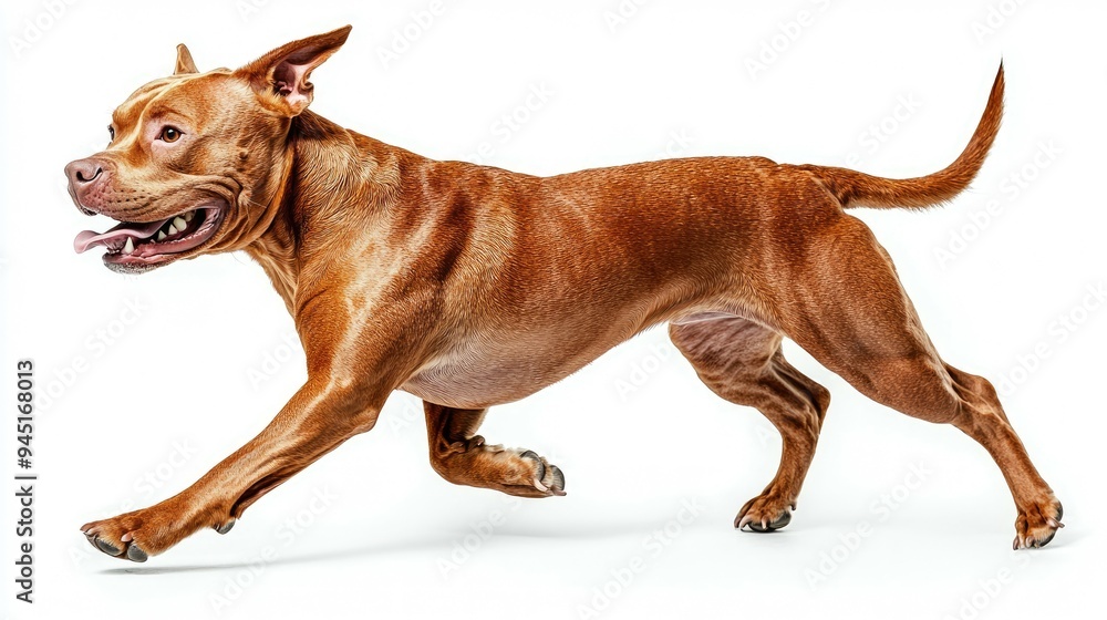Brown Pit Bull Terrier Running with Tongue Out Brown Pit Bull Terrier Running with Tongue Out