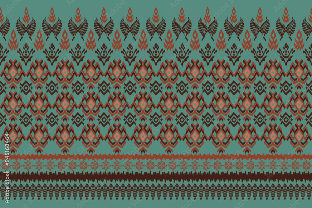 Ikat seamless pattern, geometric design, motif ethnic handmade, Ikat ethnic tribal, boho colors seamless wallpaper. Ethnic Ikat abstract background art, greeting cards, printing products.