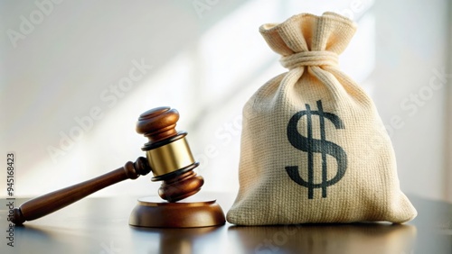 A gavel and a money bag symbolizing legal fines and penalties.
