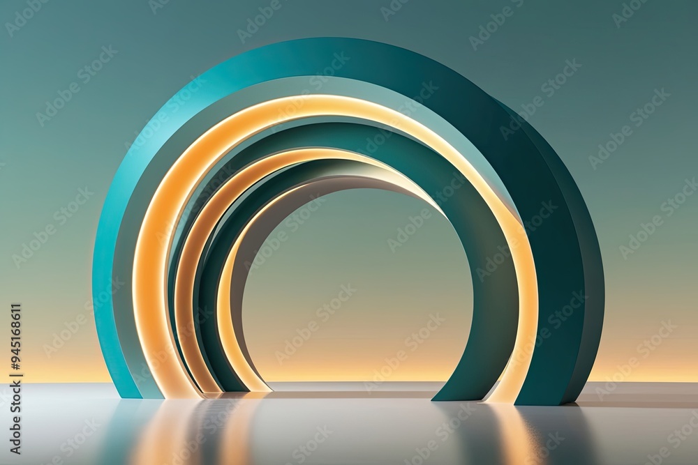 Stunning 3D Visualization of Creative Arcs in Serene Background Design Stunning 3D Visualization of Creative Arcs in Serene Background Design
