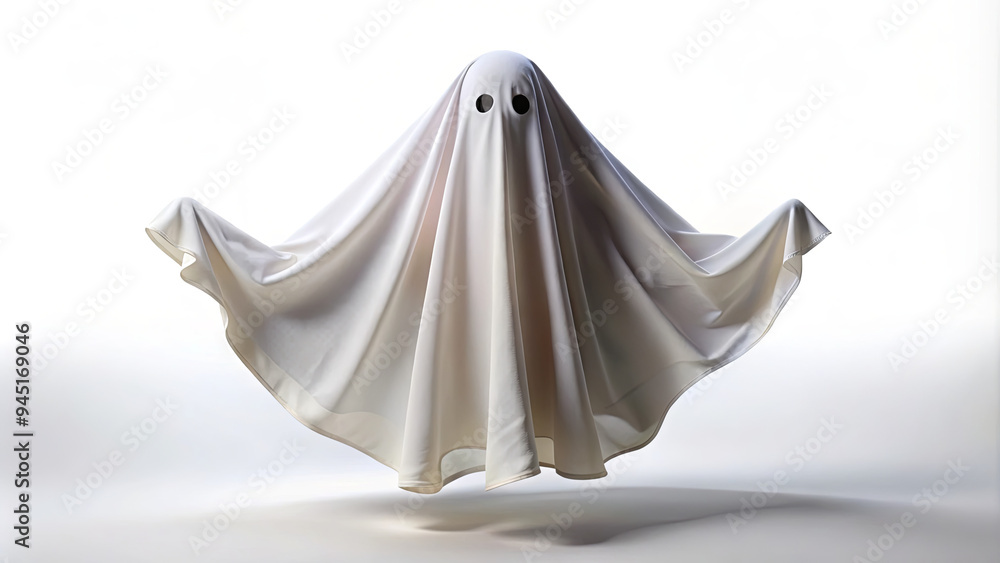 This floating ghostly figure, created from a white sheet and featuring distinctive black eyes, adds an eerie charm to Halloween decorations and festivities