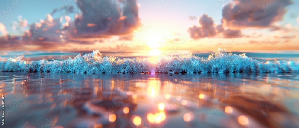 Fototapeta premium Tranquil Beach Sunset - Minimalist Image of Colorful Skies and Calm Waters