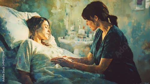 A Nurse Comforting a Patient in a Hospital Bed