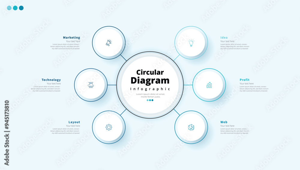 Modern minimalist elegant clean circular 6 steps editable diagram infographic design template vector Modern minimalist elegant clean circular 6 steps editable diagram infographic design template vector