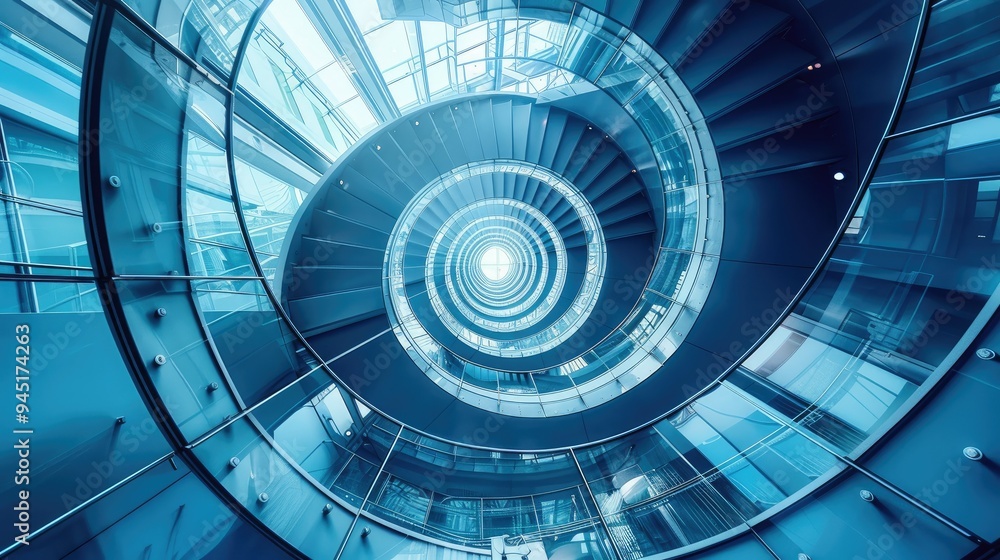 Spiral staircase inside a modern cylindrical building with glass floors Spiral staircase inside a modern cylindrical building with glass floors