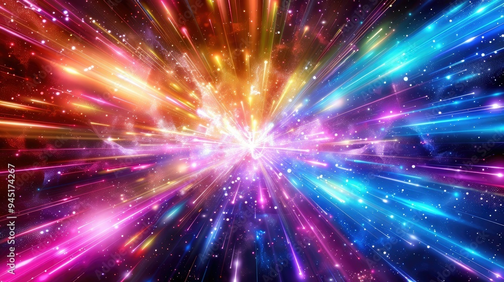 Naklejka premium Colorful Abstract Background with Glowing Lines and Scattered Particles