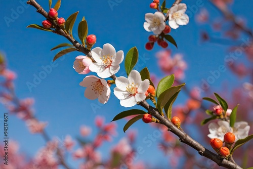 Vibrant Orange Blossom Branch Isolated on White Background