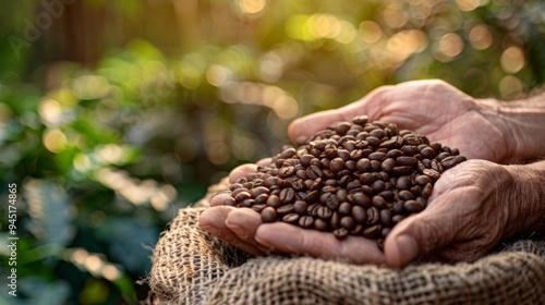 Hands Holding Roasted Coffee Beans in a Coffee Plantation