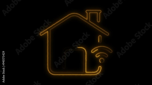 Wallpaper Mural Neon Smart Home Icon, Glowing House with Wi-Fi Signal, Futuristic Connected Home, Cyber Smart Home Technology, Digital Home Automation Icon, Neon Wi-Fi Home Torontodigital.ca