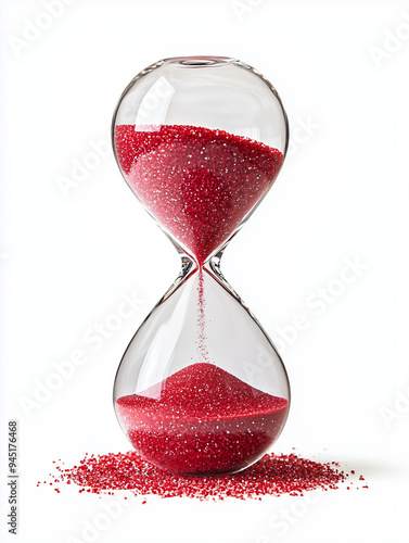 An hourglass with red sand, isolated on a white background photo