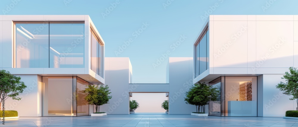 Tranquil Urban Serenity - Minimalist Photo of Modern City Street under Clear Skies Tranquil Urban Serenity - Minimalist Photo of Modern City Street under Clear Skies