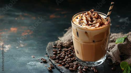 Homemade ice coffee on dark background photo