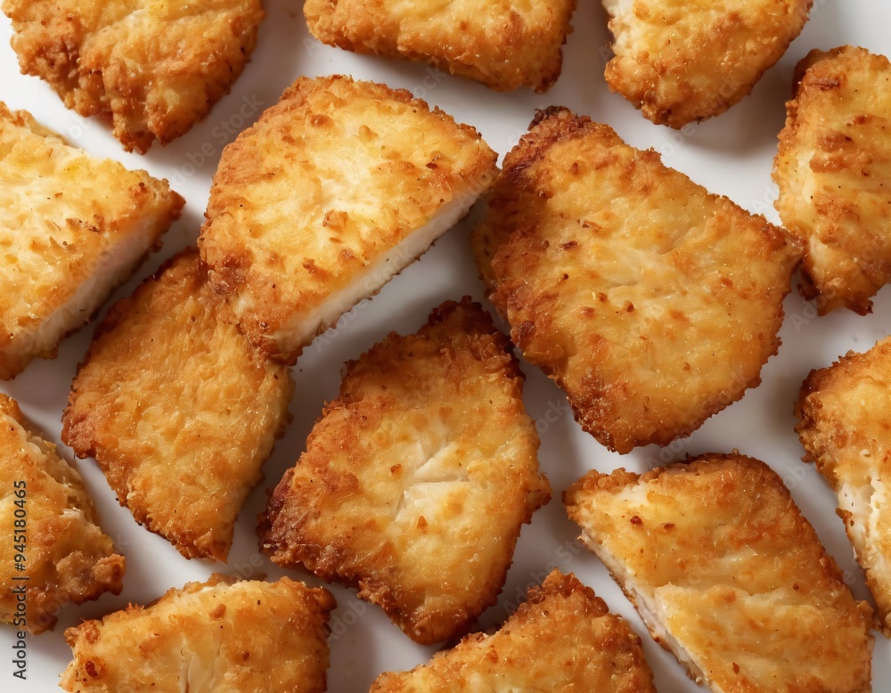 fried fish fillet nuggets isolated on white background, top view. Ai generated images fried fish fillet nuggets isolated on white background, top view. Ai generated images