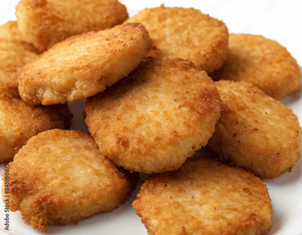 fried fish fillet nuggets isolated on white background, top view. Ai generated images fried fish fillet nuggets isolated on white background, top view. Ai generated images