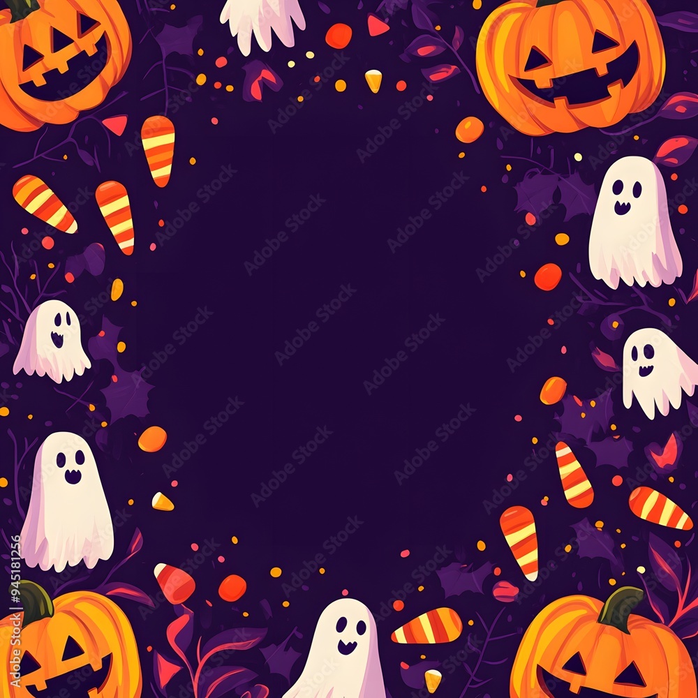 Halloween Background with Pumpkins Ghosts and Candy Corn Halloween Background with Pumpkins Ghosts and Candy Corn