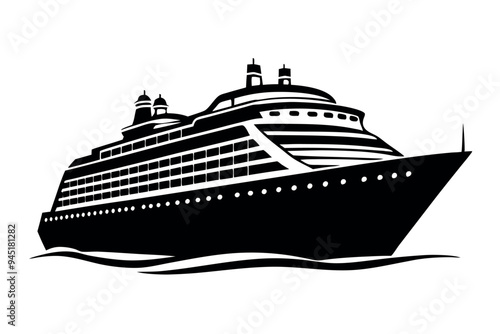 Modern Cruising Ship silhouette vector illustration.   