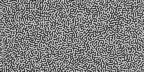 Turing reaction diffusion monochrome seamless pattern with chaotic motion. Linear design with biological shapes. Organic lines in Memphis. abstract truing organic wallpaper background.	