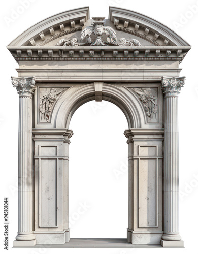 PNG realistic front view photo of a *tall classical arches* architecture isolated on white background --v 6.0 --ar 2:3