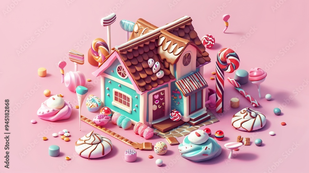 Whimsical Candy House Surrounded by Sweet Treats Whimsical Candy House Surrounded by Sweet Treats