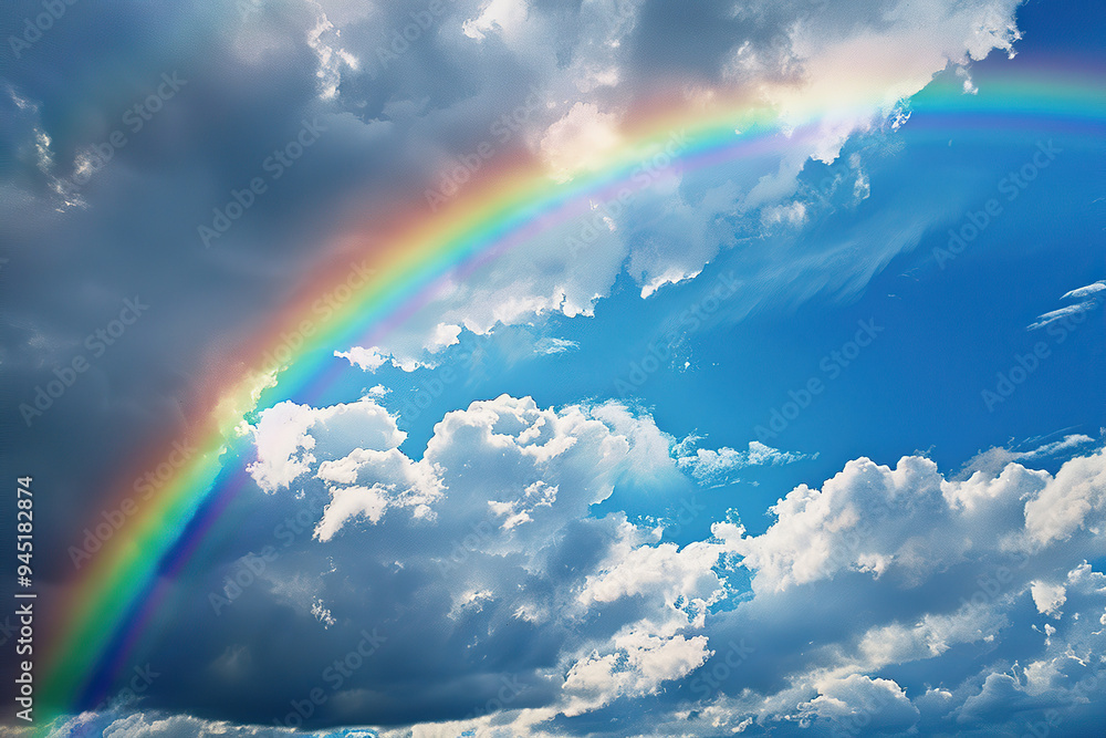Generative ai on theme of beautiful tranquil landscape with magical bright rainbow at cloudy sky Generative ai on theme of beautiful tranquil landscape with magical bright rainbow at cloudy sky