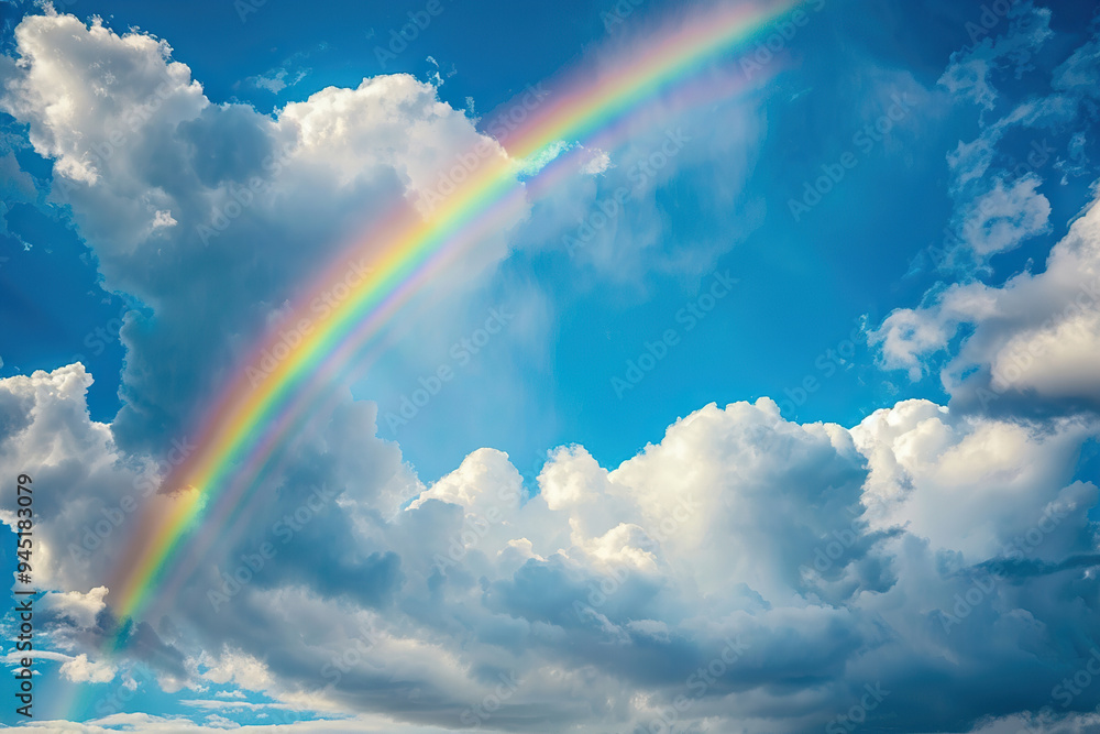Generative ai on theme of beautiful tranquil landscape with magical bright rainbow at cloudy sky Generative ai on theme of beautiful tranquil landscape with magical bright rainbow at cloudy sky