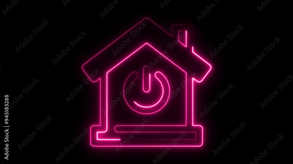 Neon Smart Home Icon, Glowing Cyan House with Power Button, Futuristic Digital Home, Cyber Cyan House Technology, Connected Home with Neon Power Symbol Neon Smart Home Icon, Glowing Cyan House with Power Button, Futuristic Digital Home, Cyber Cyan House Technology, Connected Home with Neon Power Symbol