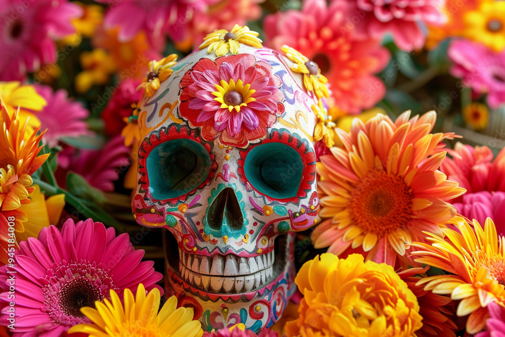 Beautiful greeting card with bright holiday composition for happy to joy celebrate dia de muertos Beautiful greeting card with bright holiday composition for happy to joy celebrate dia de muertos