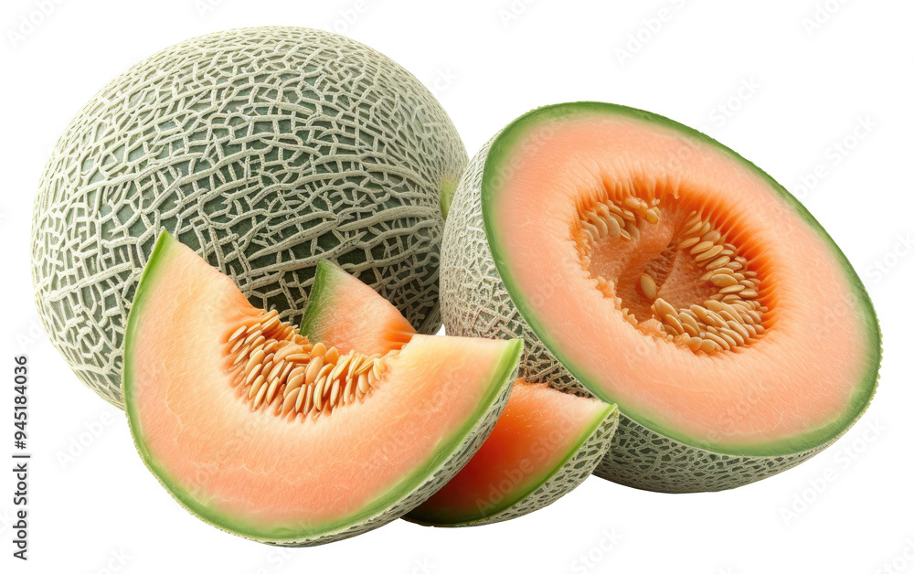Sliced cantaloupe freshness with juicy orange flesh isolated on transparent background