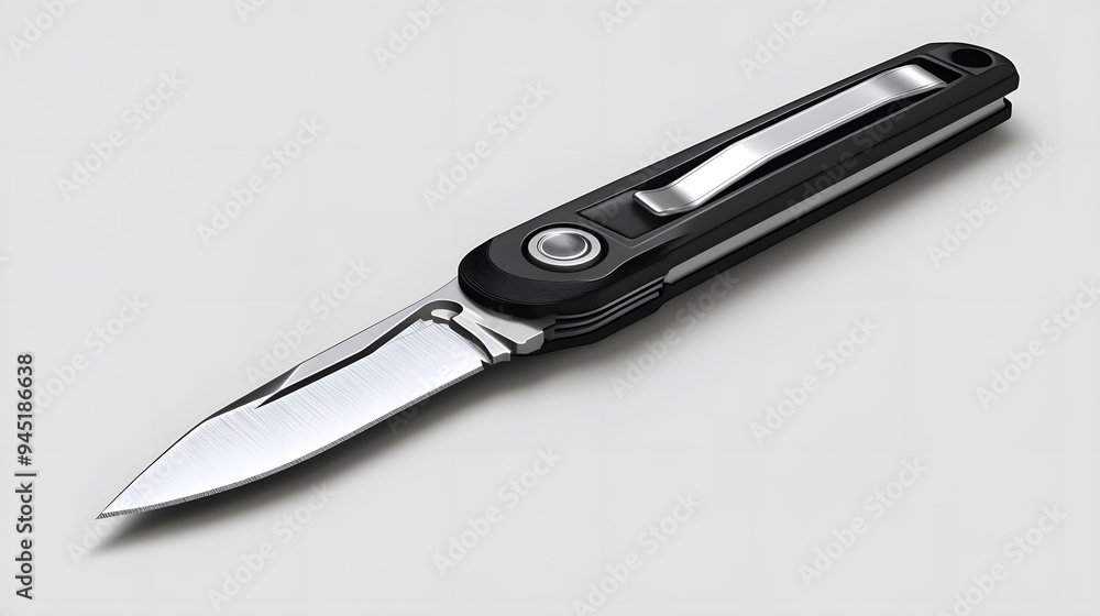 Black Pocket Knife Isolated on White Background. Black Pocket Knife Isolated on White Background.