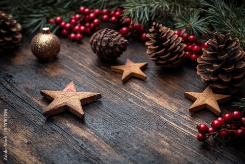 Christmas Decor on Wooden Background.