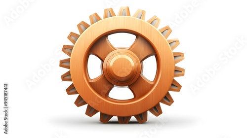 Wooden gear isolated on white background.