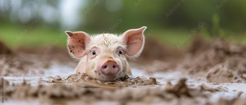 Adorable Piglet Enjoying a Mud Bath on a Farm Adorable Piglet Enjoying a Mud Bath on a Farm