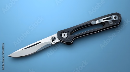 Black Pocket Knife on Blue Background.