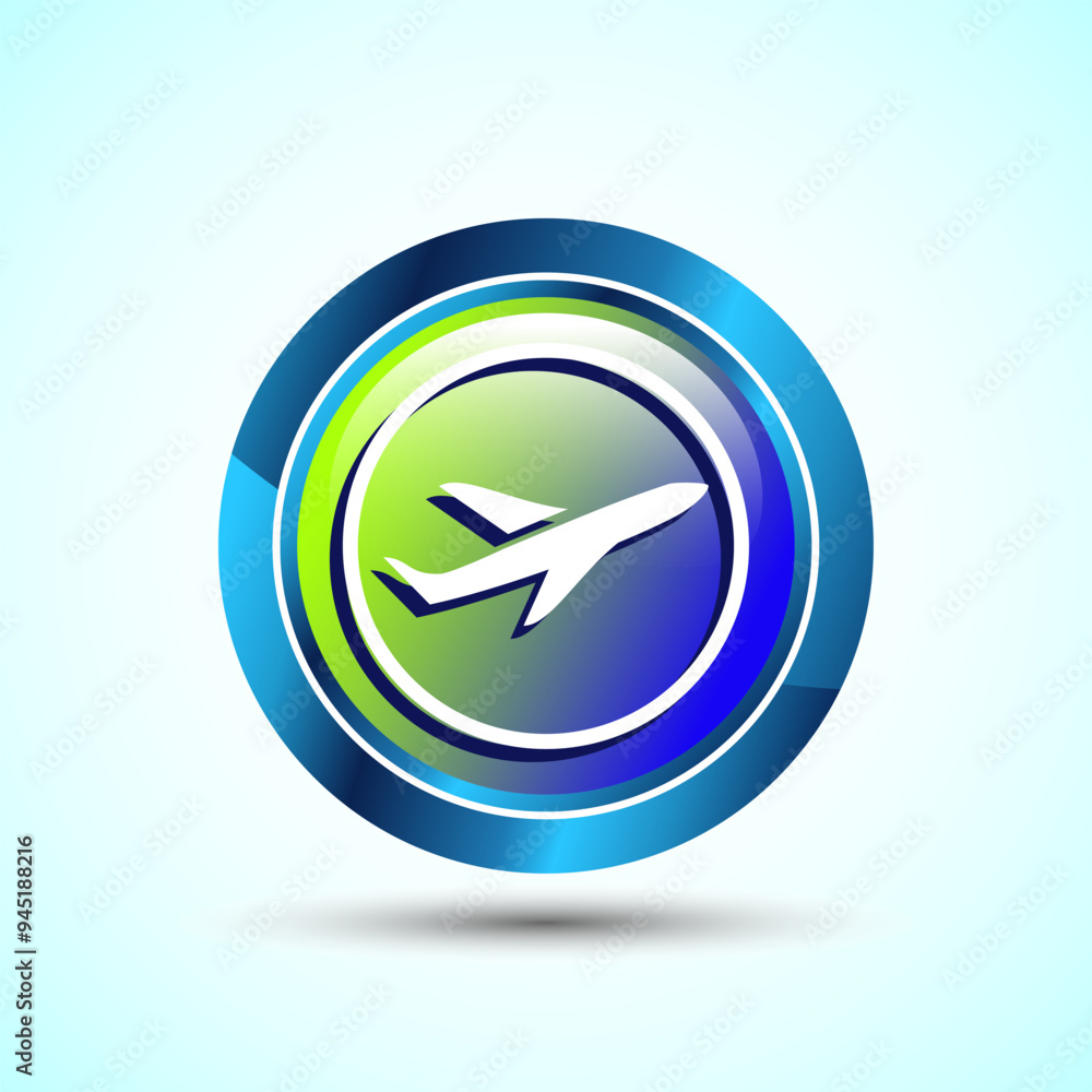 Airplane Icon Button Design Illustration. Flight Transport Sign. Travel, Holiday symbol