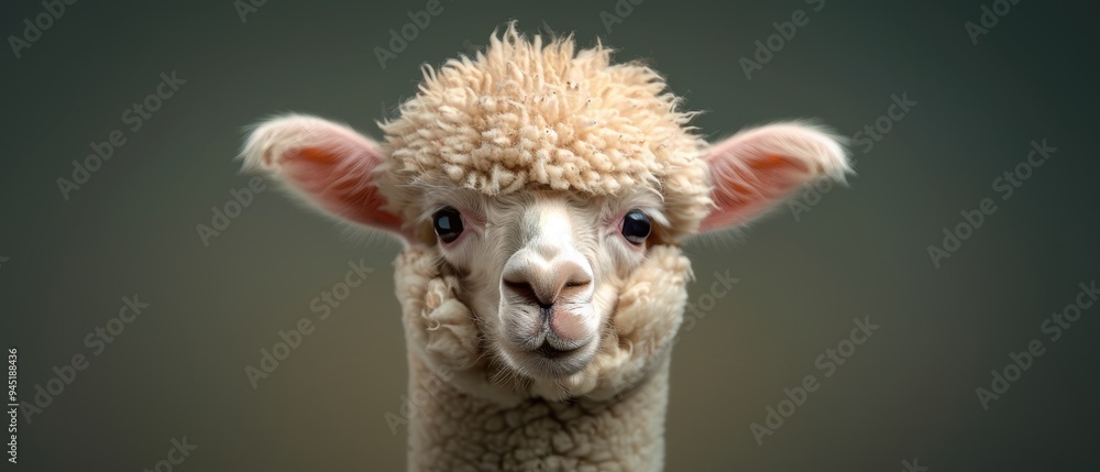 Obraz premium Adorable Baby Alpaca with Fluffy Coat in a Pastoral Setting