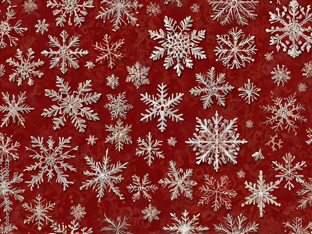 Snowflakes in different shapes and design on solid red background illustration background abstract wallpaper Christmas and December theme Snowflakes in different shapes and design on solid red background illustration background abstract wallpaper Christmas and December theme