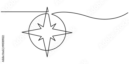 Compass, Navigation Line Icon. Editable Stroke. Pixel Perfect. For Mobile and Web, Continuous linear compass pattern. Single line compass icon. Vector editable line illustration, Navigational Compass