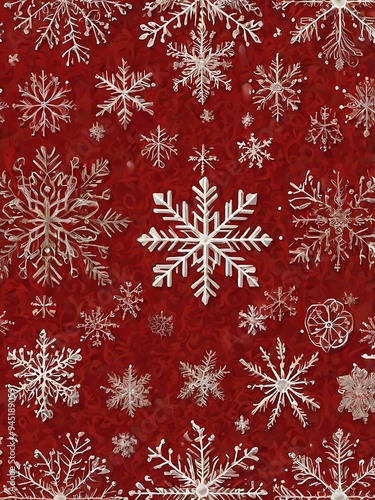 Obraz na płótnie Snowflakes in different shapes and design on solid red background illustration background abstract wallpaper Christmas and December theme w salonie