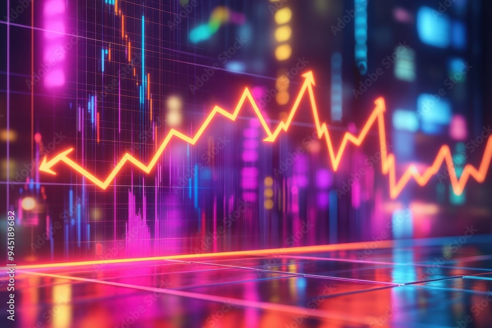 Dynamic Minimal Financial Chart with Rising Neon Arrows - Vector Illustration Dynamic Minimal Financial Chart with Rising Neon Arrows - Vector Illustration