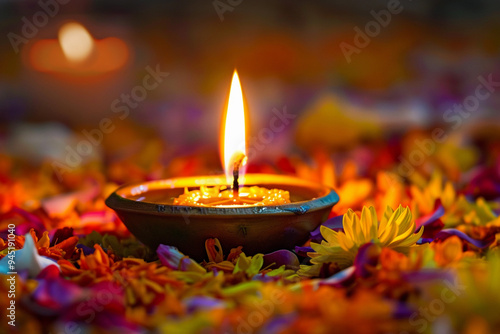 Beautiful greeting card with bright holiday composition for happy and celebrate Diwali