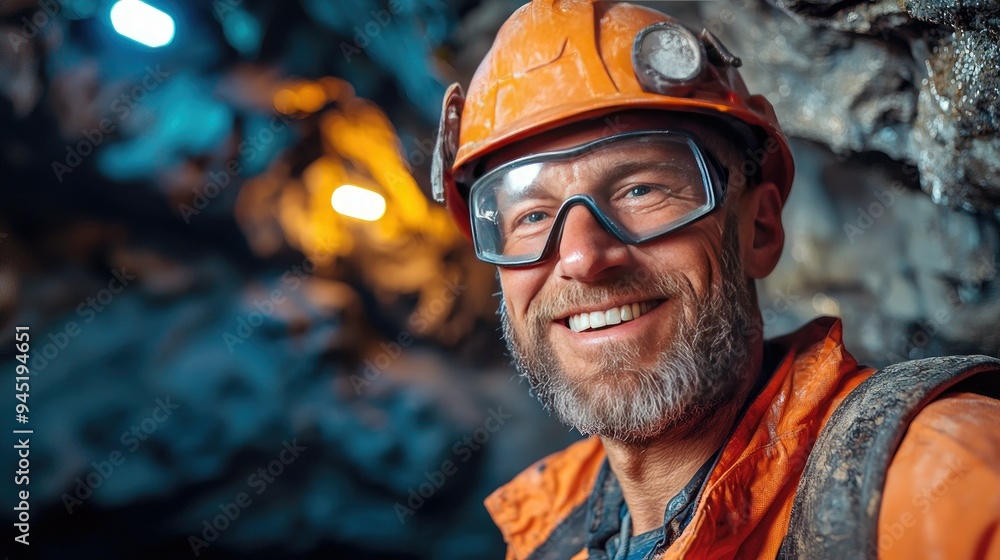 Portrait of a Smiling Miner in a Cave Portrait of a Smiling Miner in a Cave