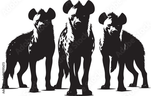 Hyena Group Silhouette isolated on white background Minimalist hyena vector shape icon