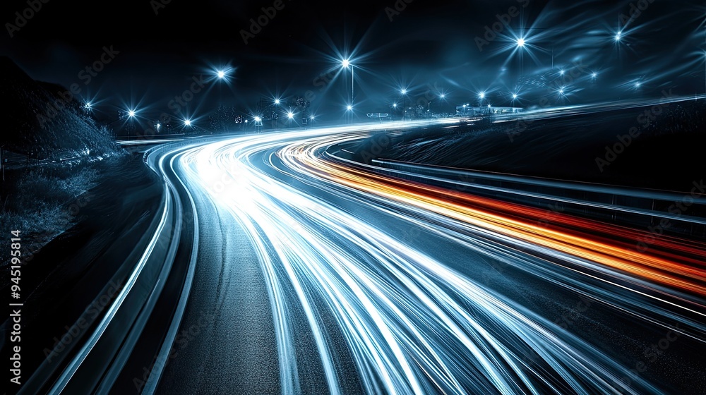 Night Road with Light Trails