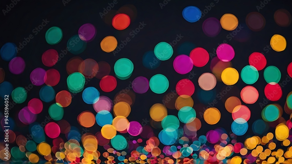 Colorful bokeh lights on black background, defocused red, blue, green, yellow, orange and pink colored round lights Colorful bokeh lights on black background, defocused red, blue, green, yellow, orange and pink colored round lights